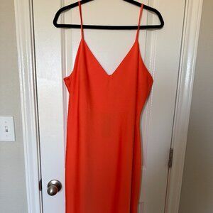 Gianni Bini Harper Satin V-Neck Sleeveless Slip Midi Dress - Mandarin